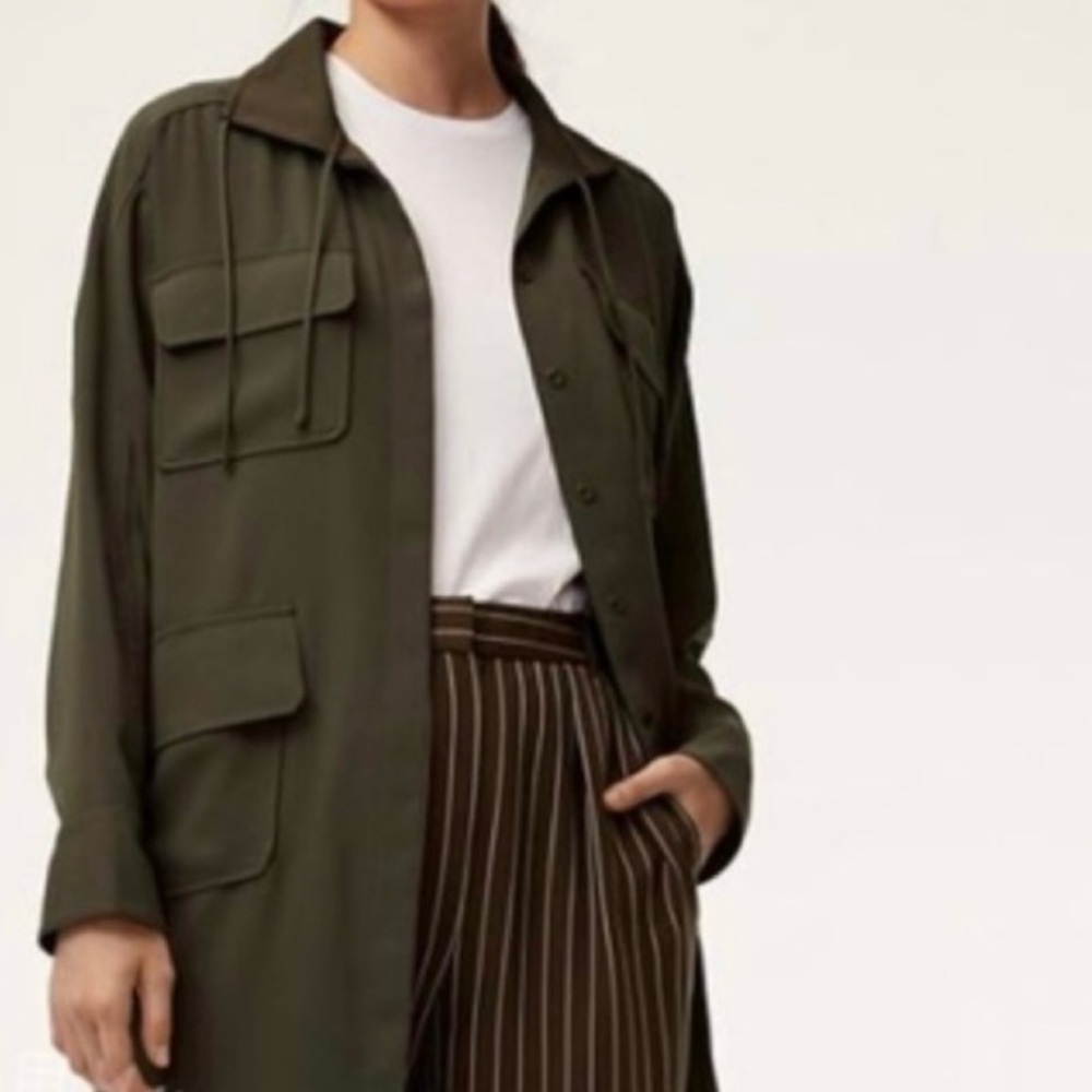 Sz 2 Aritzia BABATON Howitt Button Down Dress in Olive - Picture 2 of 13
